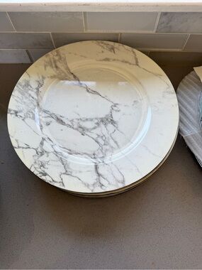 Marble-Pattern Ceramic Dinner Plate - White/Gray 12 Piece